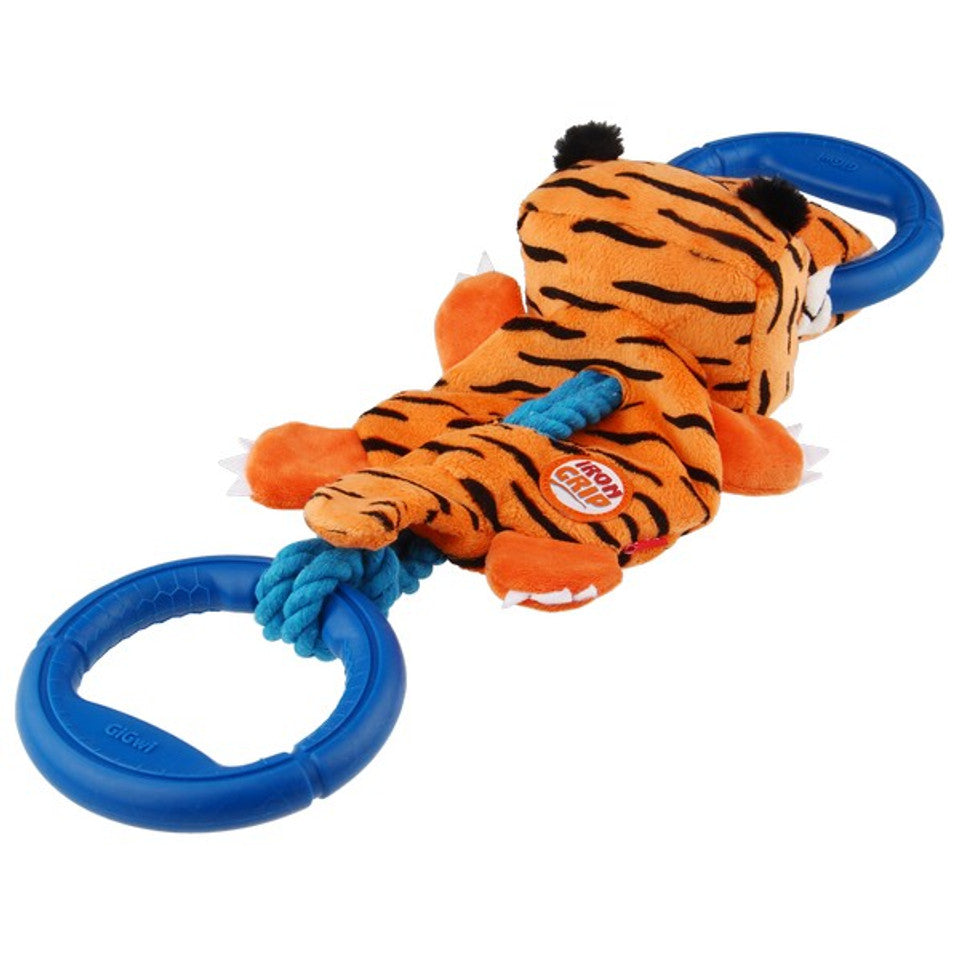 GiGwi Iron Grip Tiger Plush Tug Toy with TPR Handle
