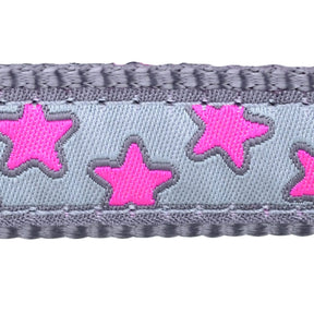 Red Dingo Stars Pink on Grey Dog Collar