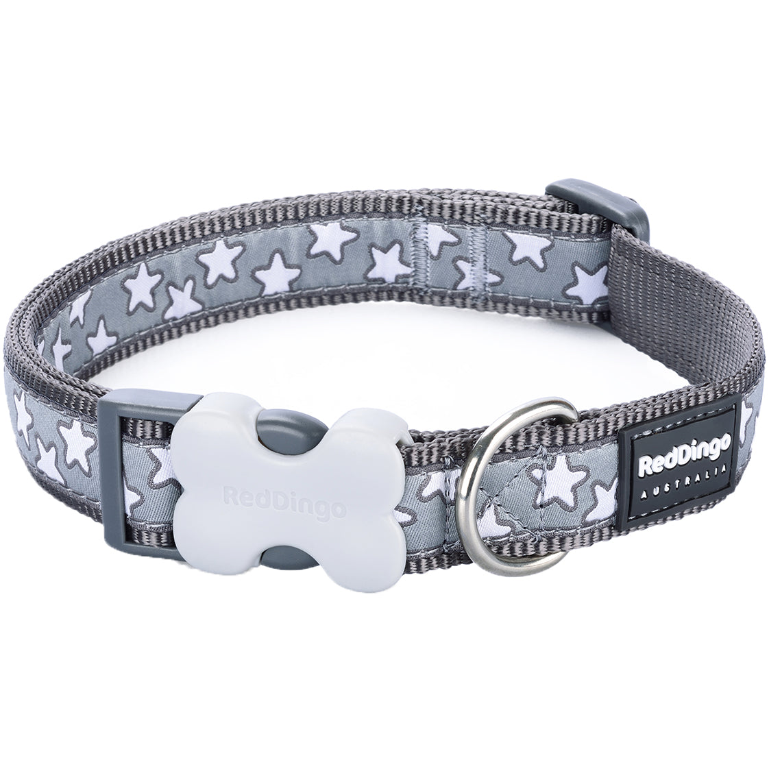 Red Dingo Stars Grey Dog Collar
