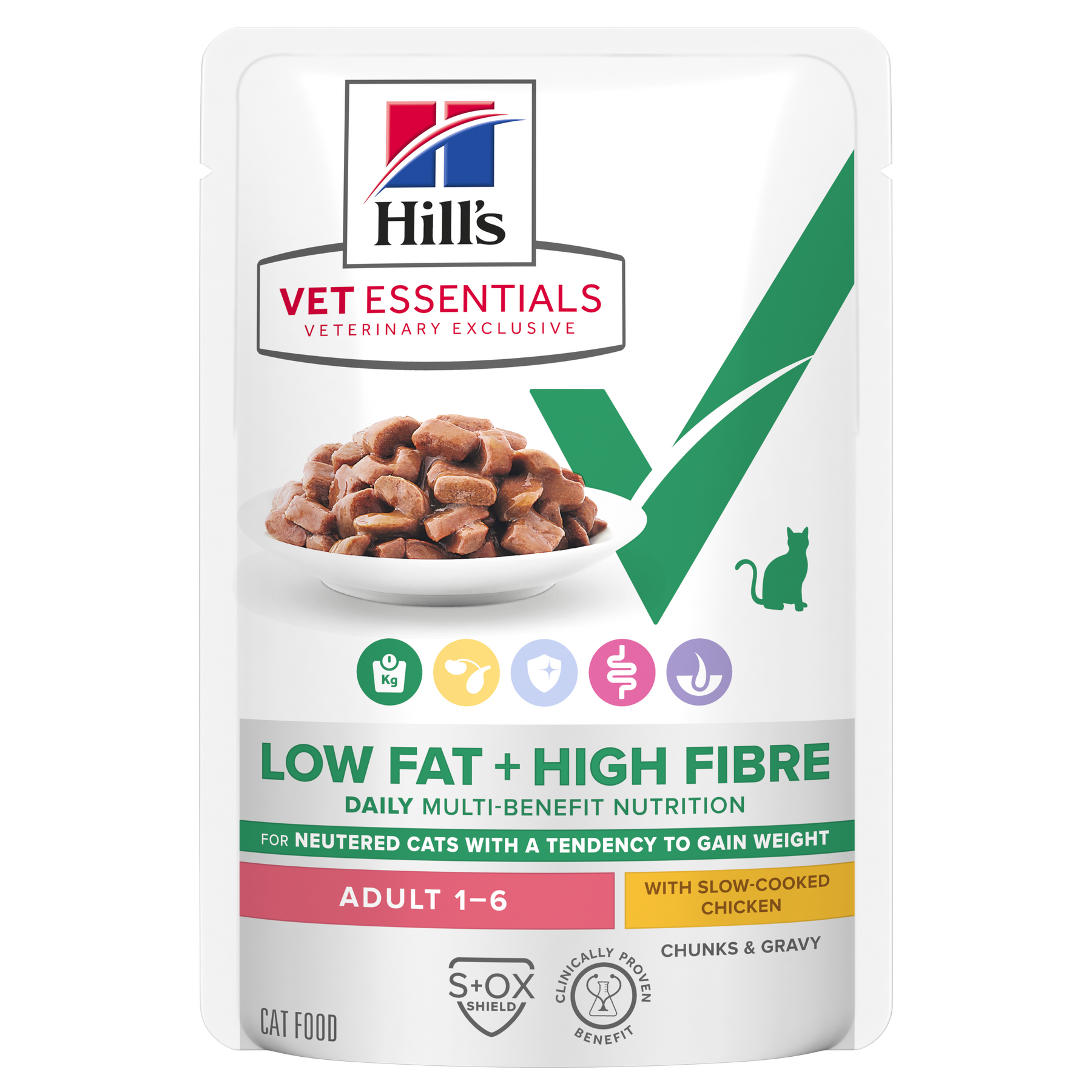Hill's VET ESSENTIALS Low Fat + High Fibre Adult Wet Cat Food with Slow-cooked Chicken