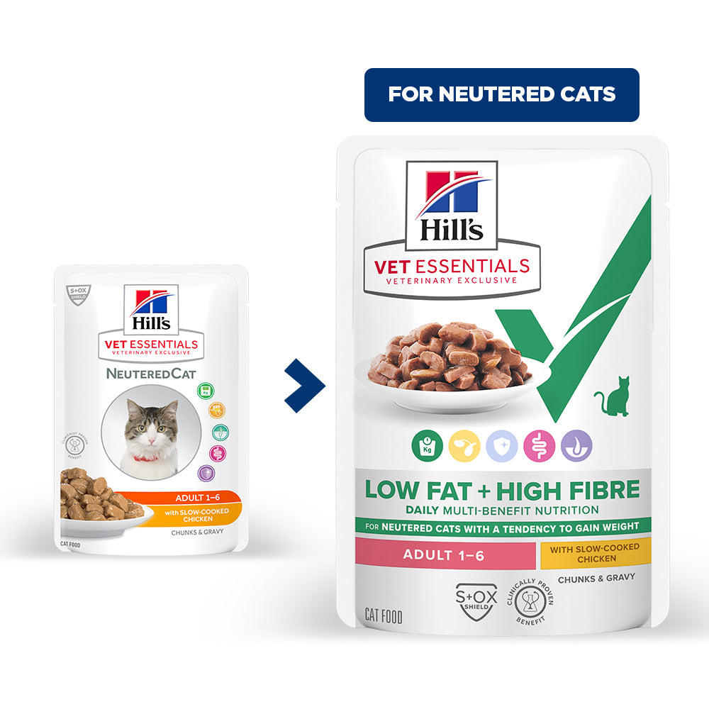 Hill's VET ESSENTIALS Low Fat + High Fibre Adult Wet Cat Food with Slow-cooked Chicken