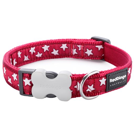Red Dingo White Star Red Dog Collar