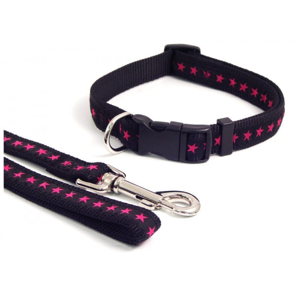 Wag n Walk Black/Hot Pink Star Dog Collar